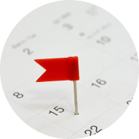 A calendar with a red flag pinned into one of the dates
