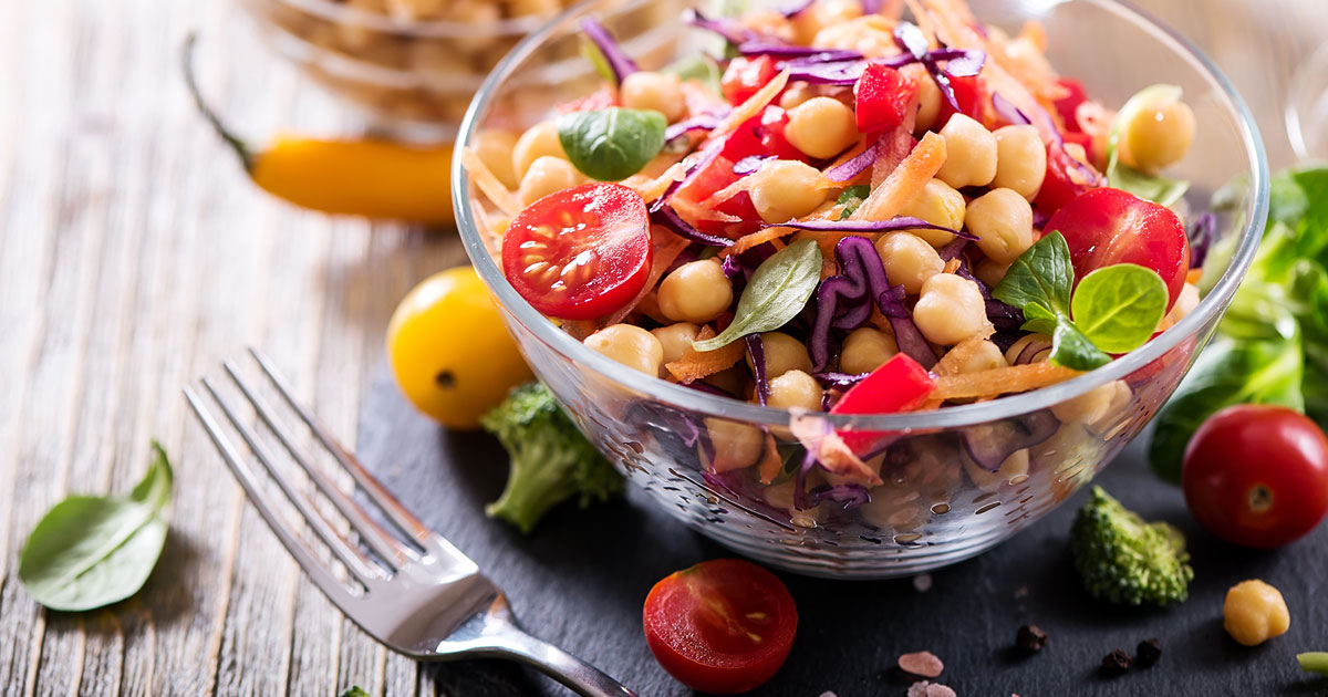 A healthy vegetarian salad containing chickpeas.