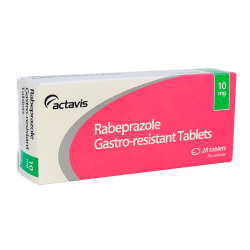 Box of 28 Rabeprazole 10mg gastro-resistant tablets for oral use