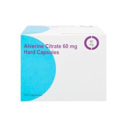A package of 100 hard capsules of Alverine Citrate 60mg
