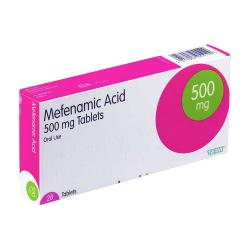 A package of 28 Mefenamic Acid 500mg tablets for oral use