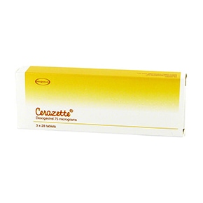 Box of Cerazette desogestrel 75 micrograms tablets