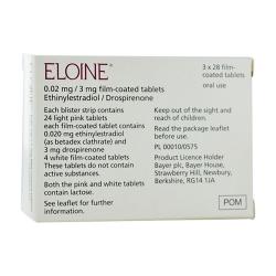 The back box of Eloine® contains 84 film-coated tablets along with a description