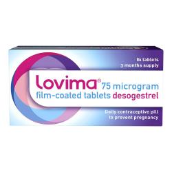 Box of 84 tablets of Lovima®, each containing 75mcg of desogestrel