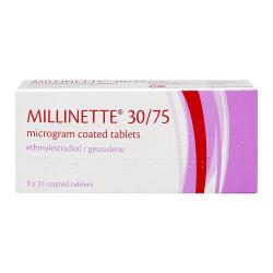 The Millinette® package comes with 63 coated tablets, each containing 30/75mcg of ethinylestradiol/gestodene