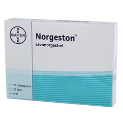 Box of Norgestogen 30mcg levonorgestrel oral tablets