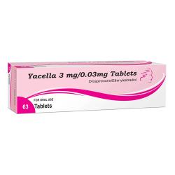 A package contains 63 Yacella drospirenone/ethinylestradiol 0.03mg/3mg tablets