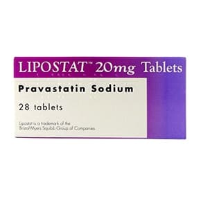 Pack of 28 Lipostat 20mg pravastatin sodium tablets
