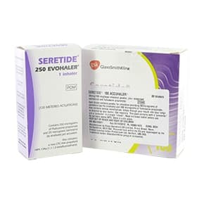 Pack of Seretide® 250 Evohaler® and Seretide® 100 Accuhaler