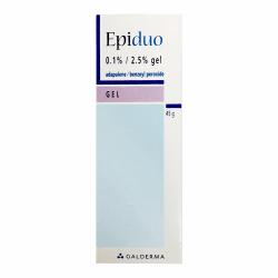 Epiduo contains 0.1% Adapalene and 2.5% Benzoyl Peroxide, 40g