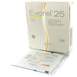 Pack of Evorel® 25 Estradiol contains 8 transdermal patches with sachet