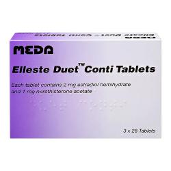 Pack of 84 Elleste Duet Conti tablets, each containing estradiol, and norethisterone